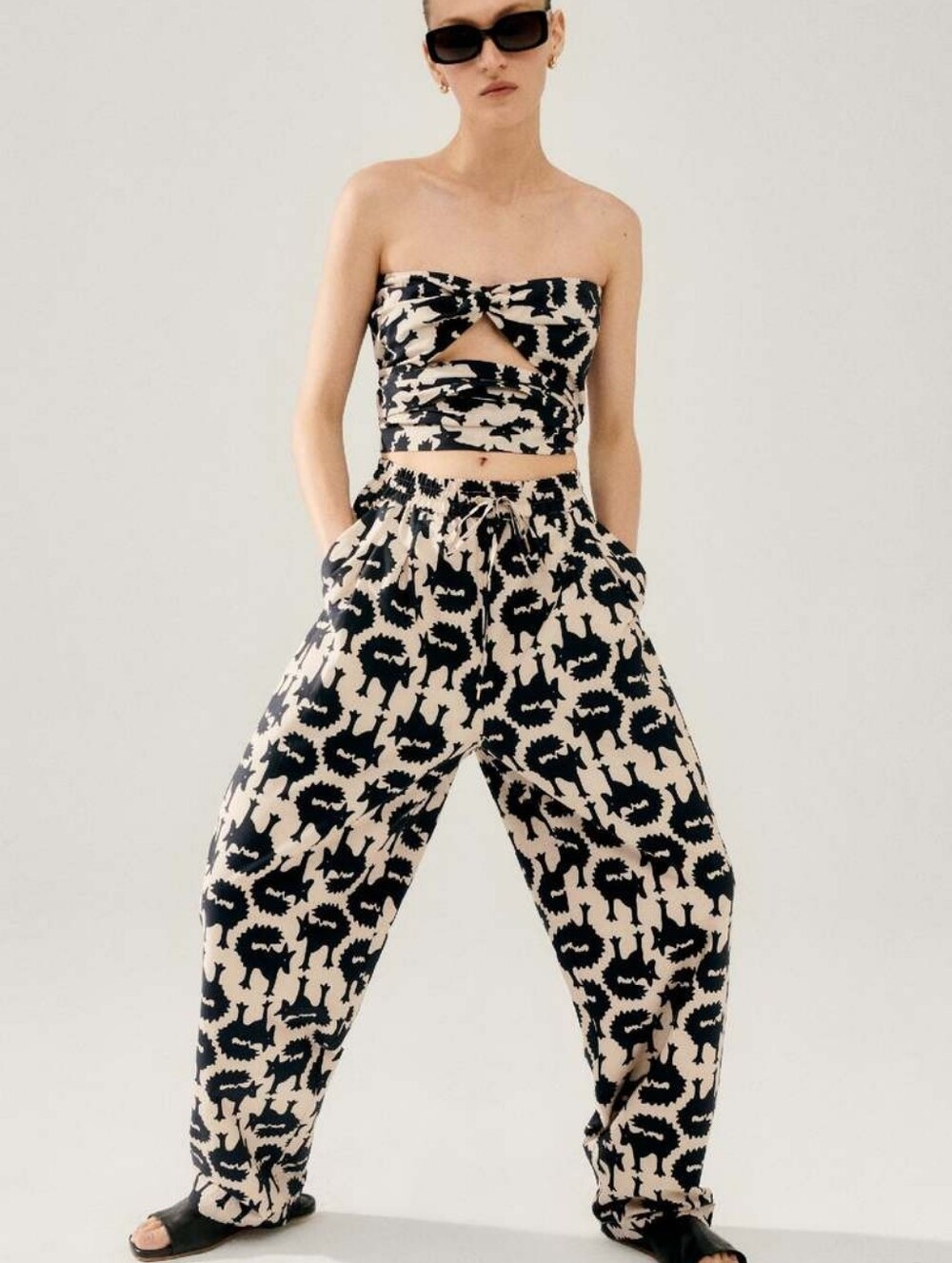 Silk Laundry Cotton Silk High Waisted Slouch Pants Wolf Print